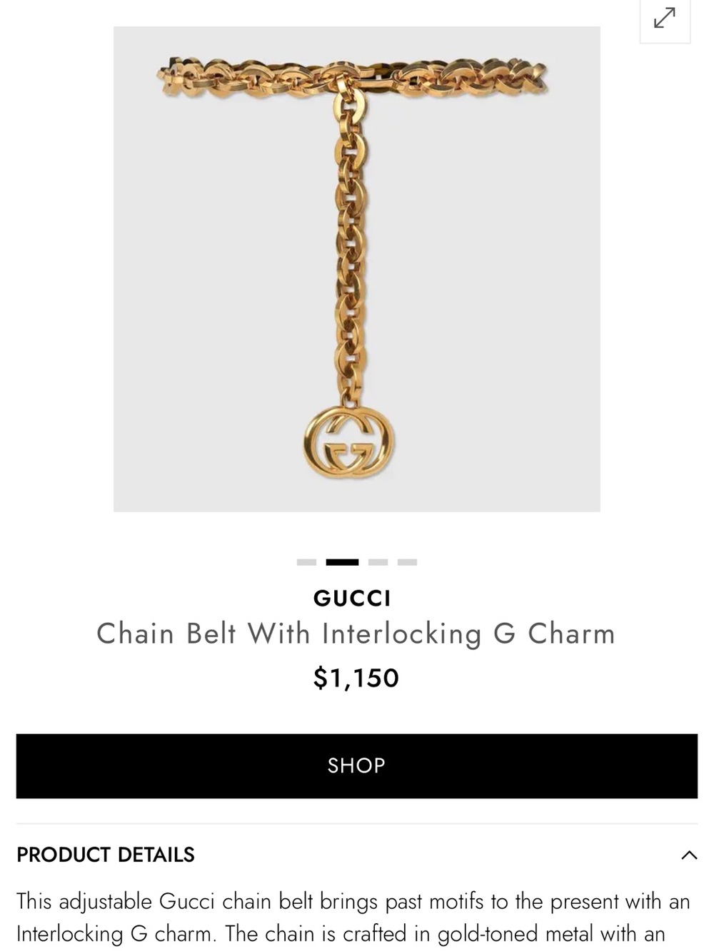 Gucci Gold Chain Logo Drop Belt - Picture 2 of 6